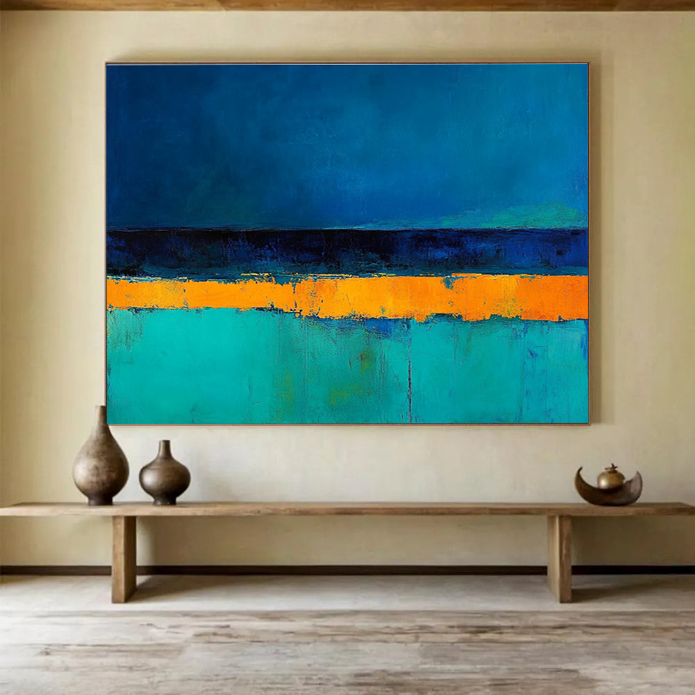 Blue Orange and Teal Striped Abstract Painting DYP085