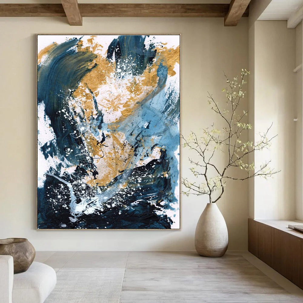 Blue Gold Abstract Splash Painting ADGE234