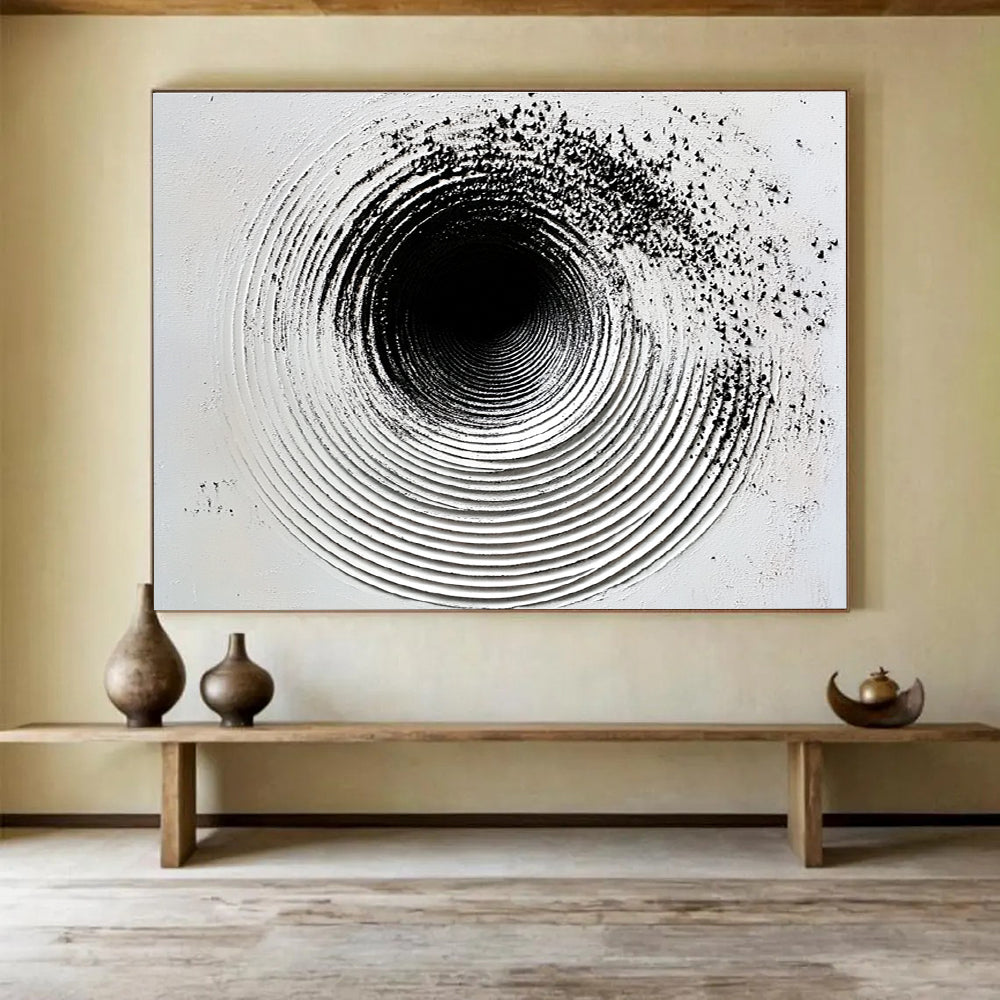Black White Textured - Circle Abstract Painting DYP027