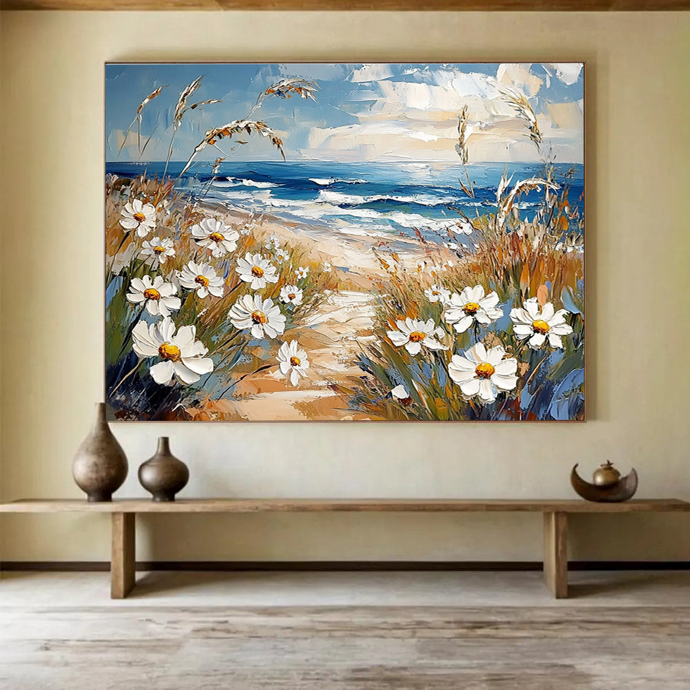Daisy Beach Path - Floral Coastal Abstract Painting DYP012