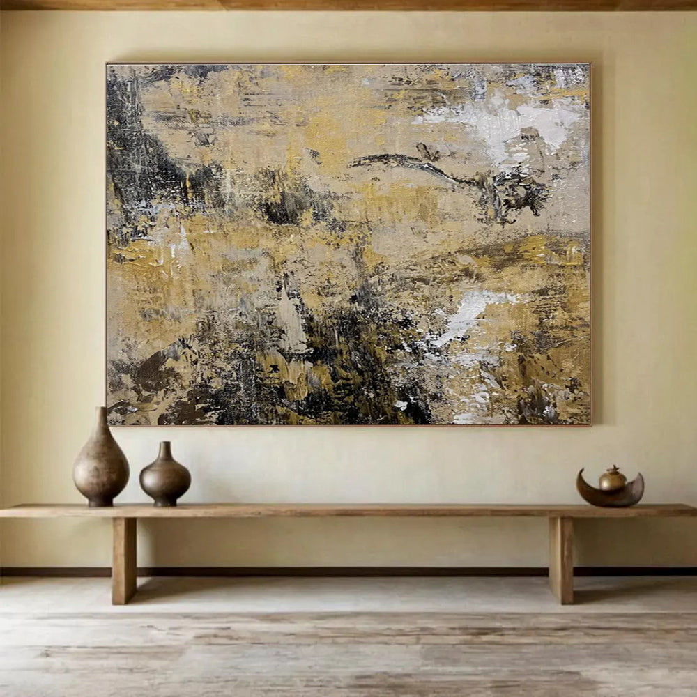Beige Gray Abstract Painting with Subtle, Ear THY Tones THY371