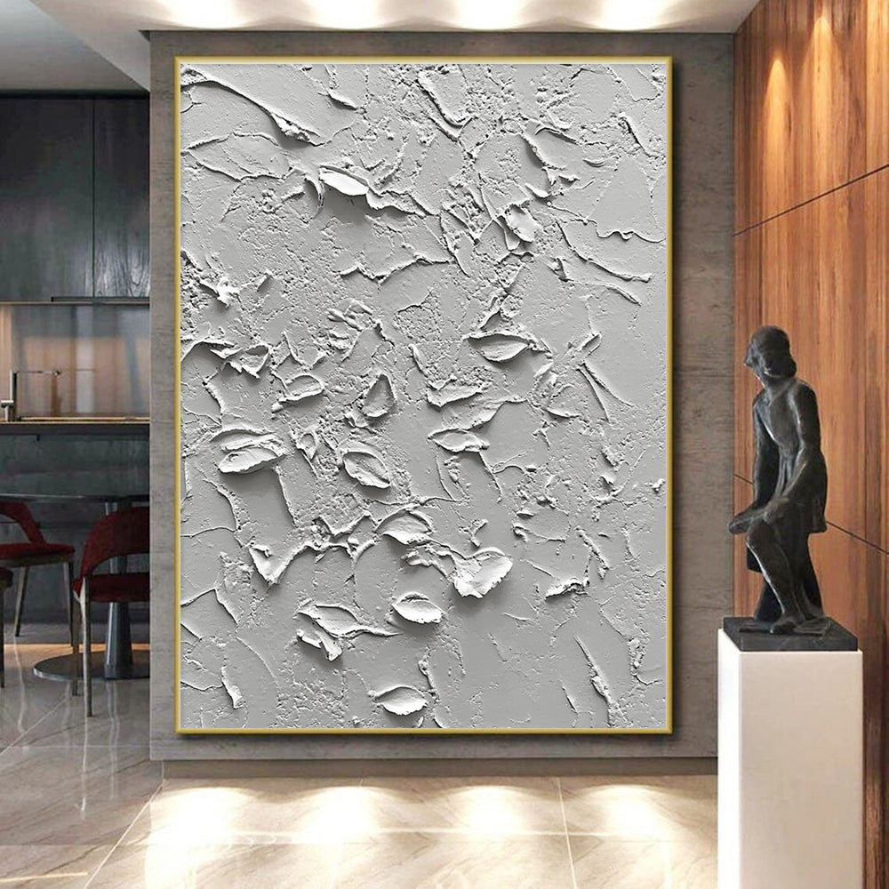 Gray Textured Abstract Painting with Rugged Surfaces GER093