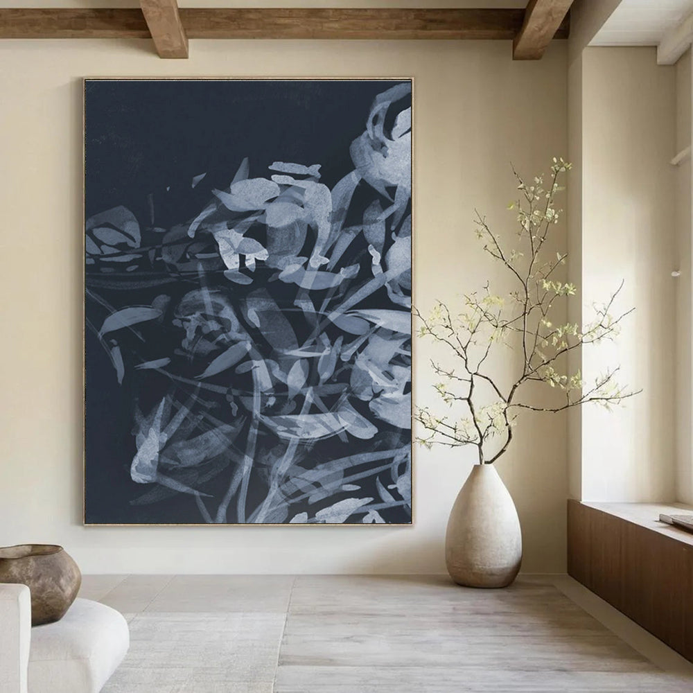 Blue Ink Floral Abstract Painting ADGE240