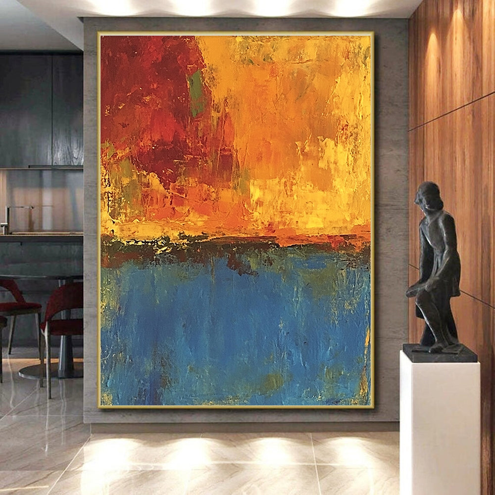Orange Blue Abstract Painting with Expressive Layers GER795