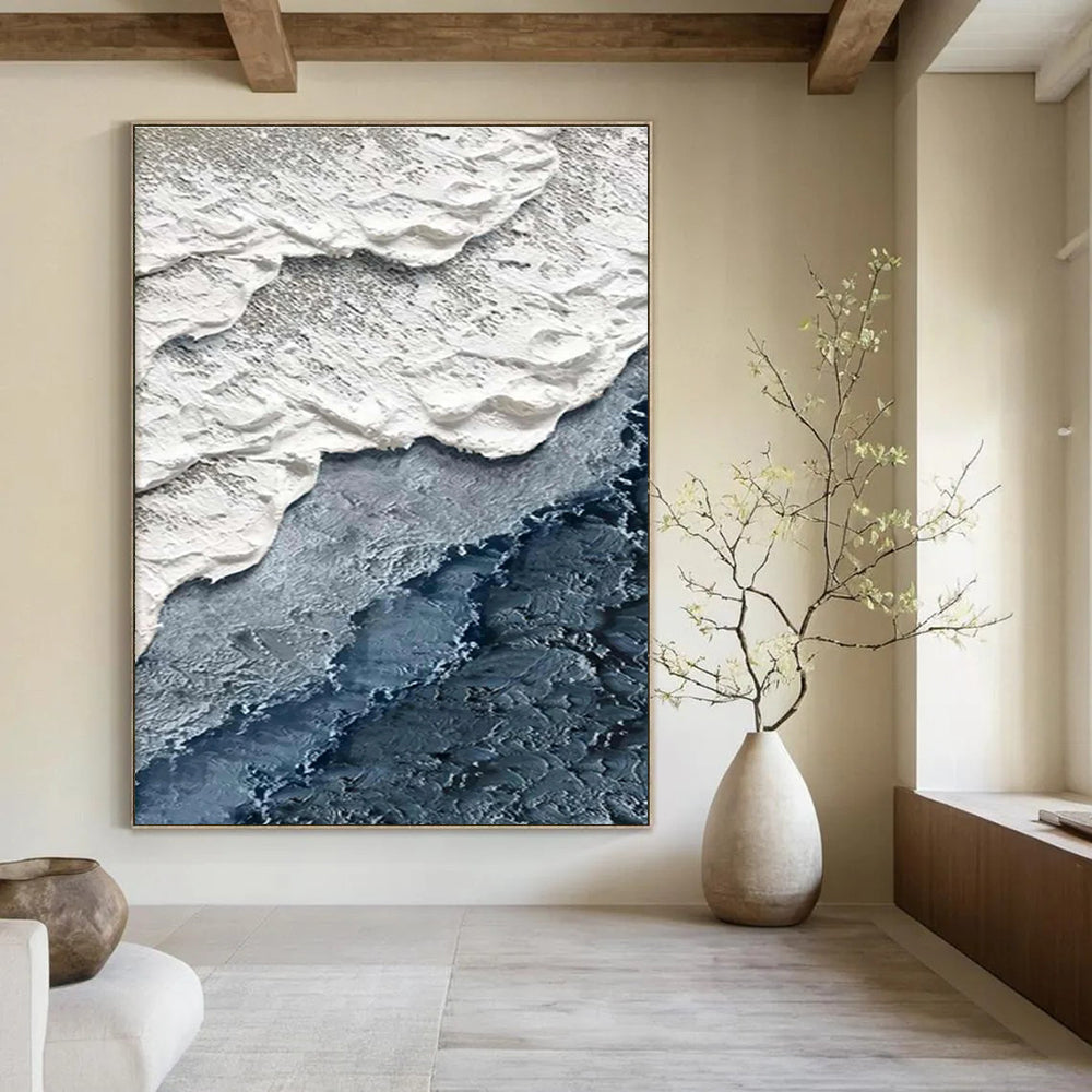 Gray and White Textured Wave Abstract Painting ADGE325