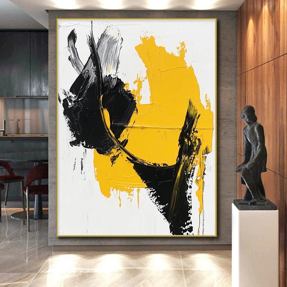 Yellow Black White Abstract Painting with Bold Shapes GER742