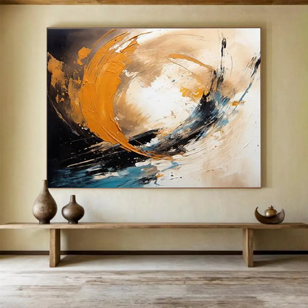 Orange Black and Blue Dynamic Swirl Abstract Painting THY097