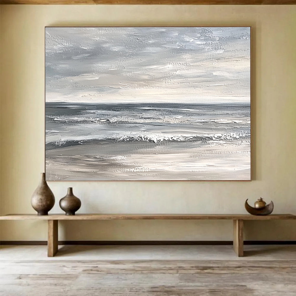 Gray Sea Abstract Landscape Painting with Calm Tones DYP435
