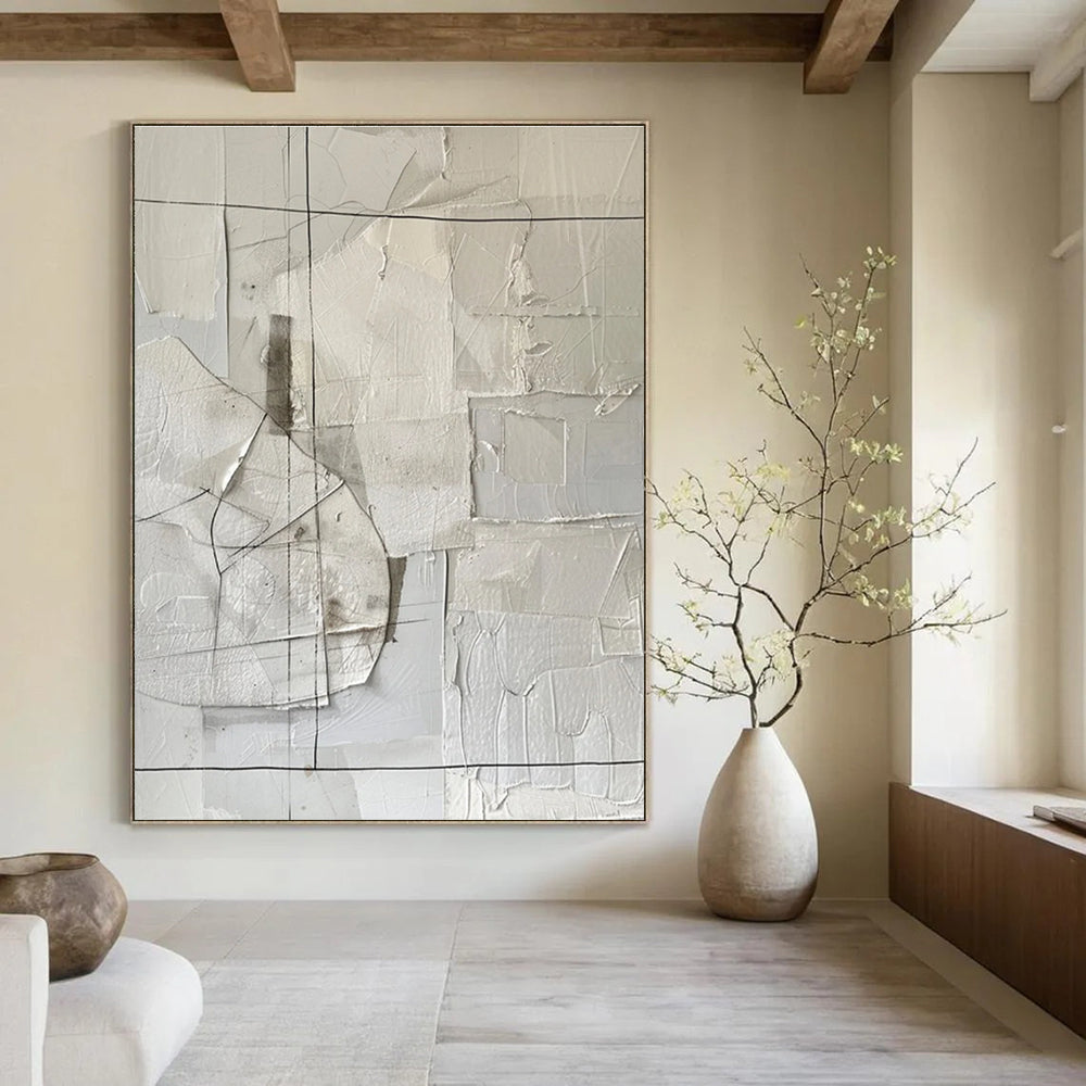White Grey Black Abstract Textured Painting ADGE017