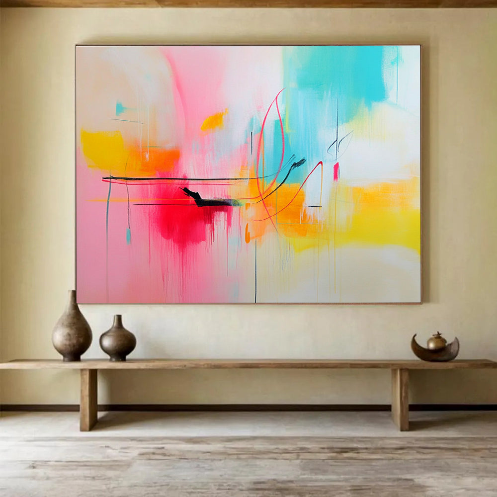 Colorful Pastel Abstract Painting with Delicate Lines DYP304
