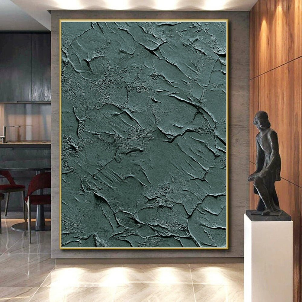 Green Textured Abstract Painting with Rugged Surfaces GER090
