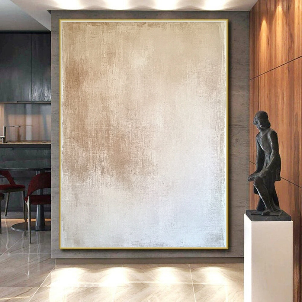 Beige and White Textured Abstract Painting with Subtle Gradients GER022