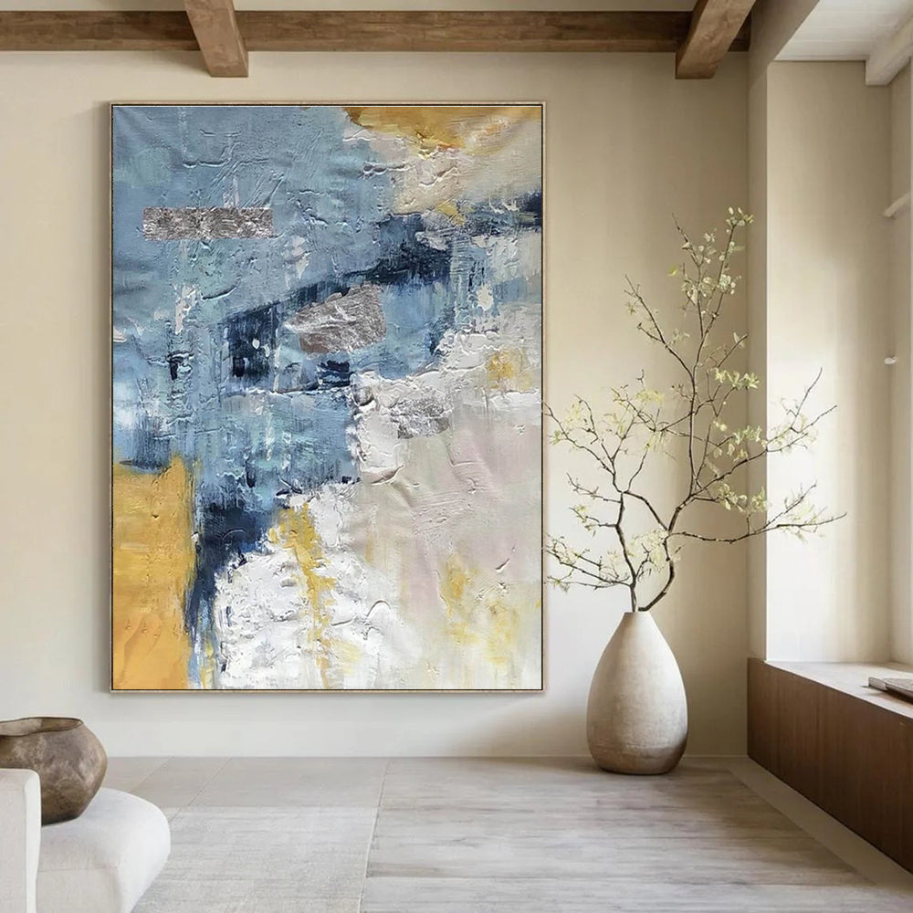 Blue and Gold Textured Abstract Painting ADGE255