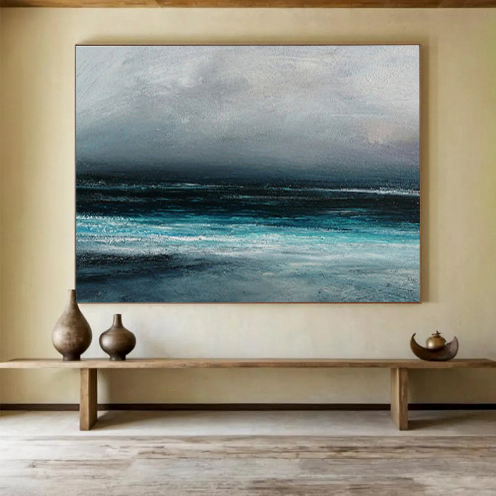 Grey Blue Dark Sea Abstract Painting THY034