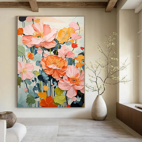 3D Floral Abstract Painting with Soft Pink and Orange Tones ADGE425