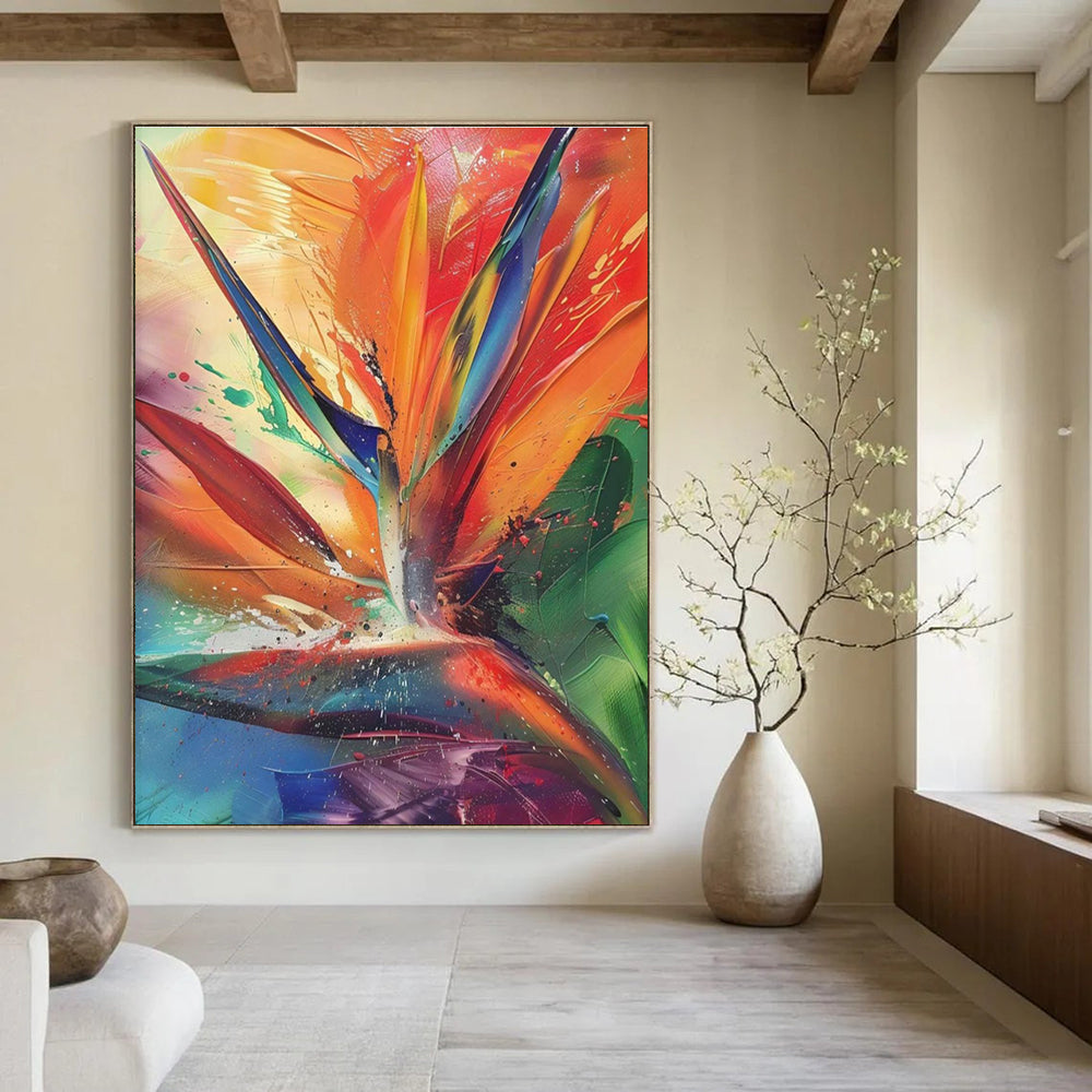 Colorful Bird of Paradise Abstract Painting with Vibrant Hues ADGE525