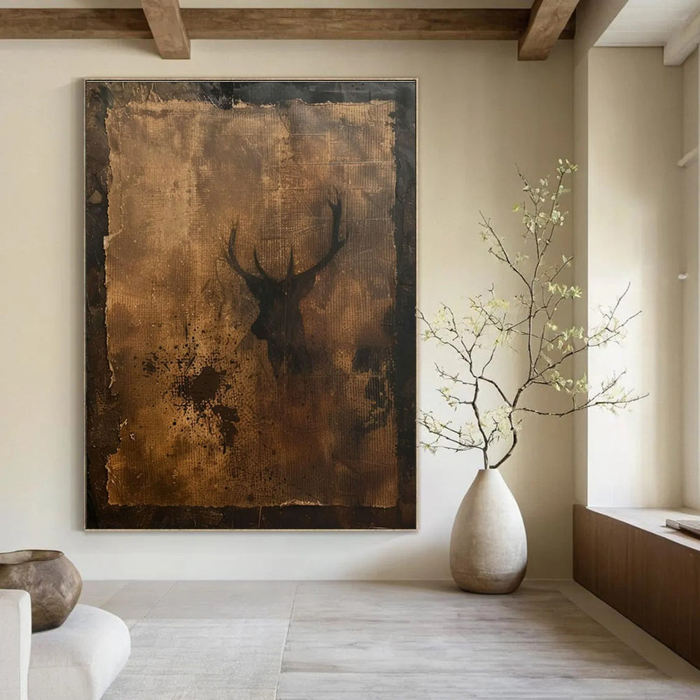 Vintage Deer Silhouette Abstract Painting with Textured Background ADGE475