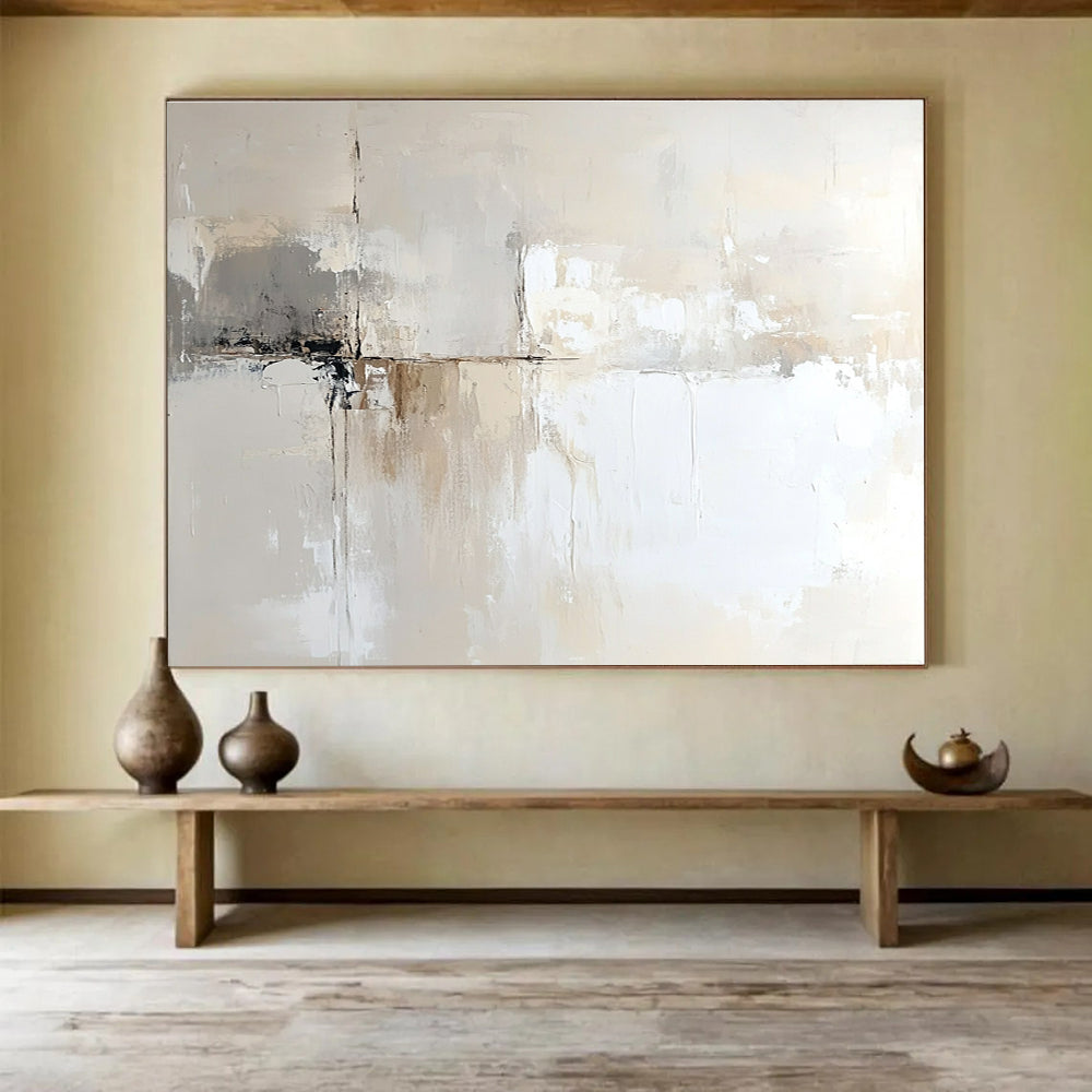 Beige and Gray Abstract Painting with Subtle Textures DYP450