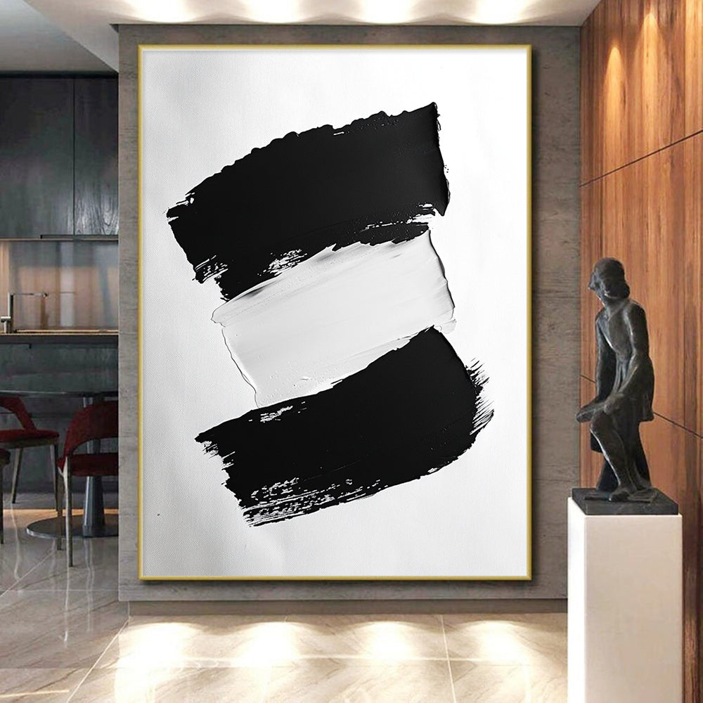 Black White Bold Brushstrokes Abstract Painting GER822
