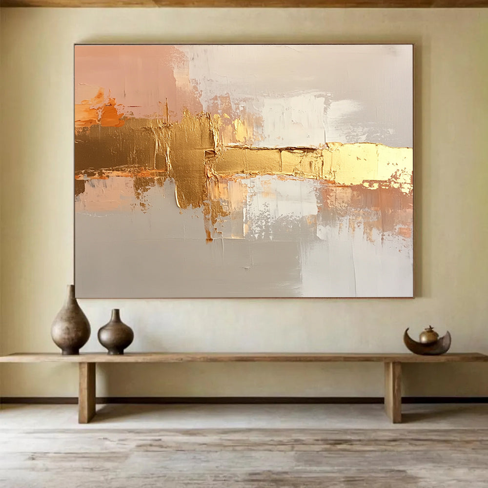 Gold and Neutral Abstract Painting with Elegant Textures DYP375