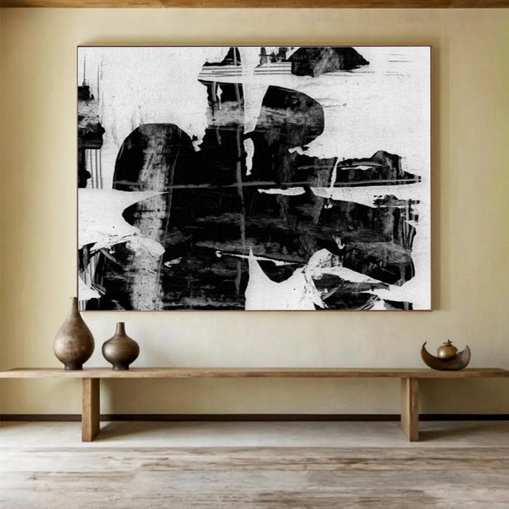 Monochrome Abstract Painting with Black and White Contrasts THY134
