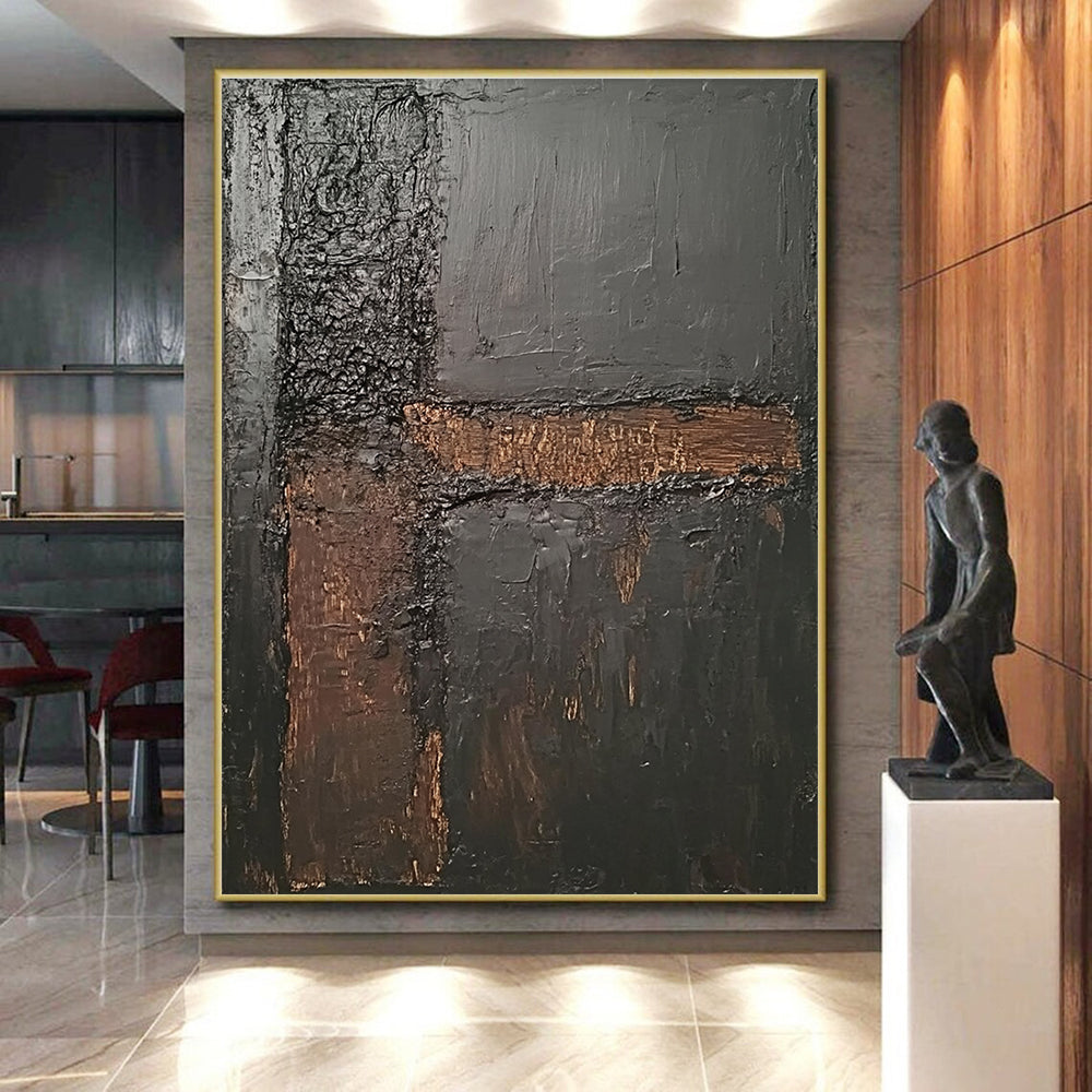 Black and Brown Abstract Painting with Textured Surfaces GER088