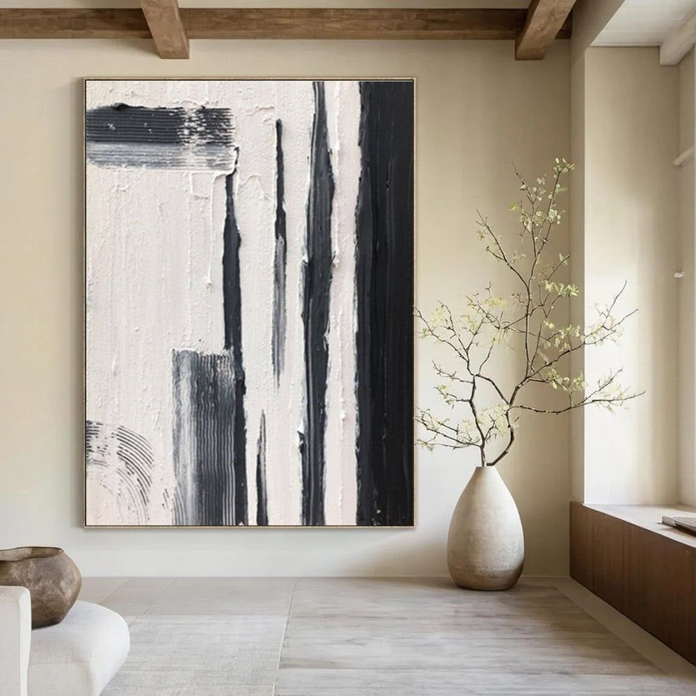 Black and White Vertical Strokes Abstract Painting ADGE367
