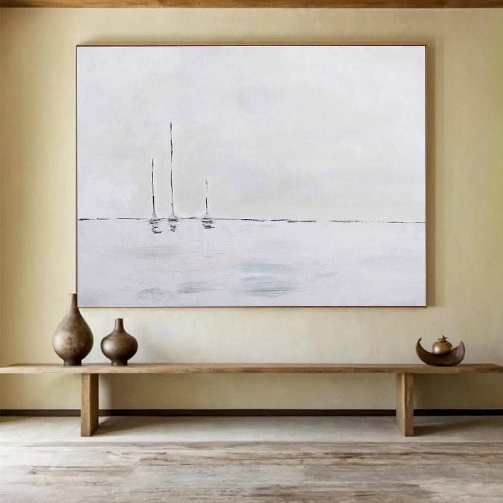 Minimalist Sailboats Abstract Painting with Monochromatic Palette THY263