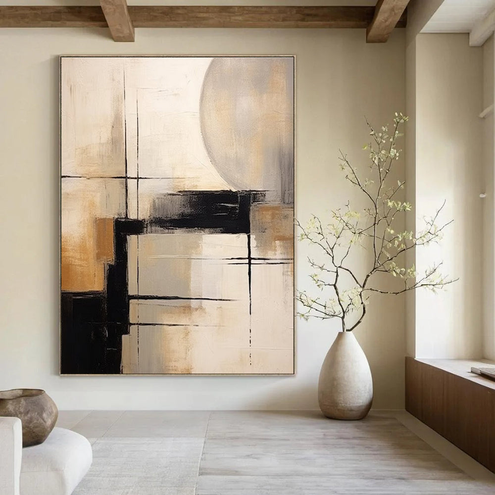 Brown and White Geometric Abstract Painting ADGE356