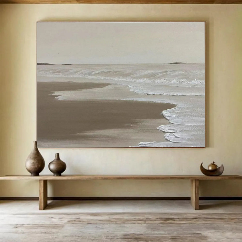 Beige Beach Abstract Painting with Calm, Coastal Tones THY393