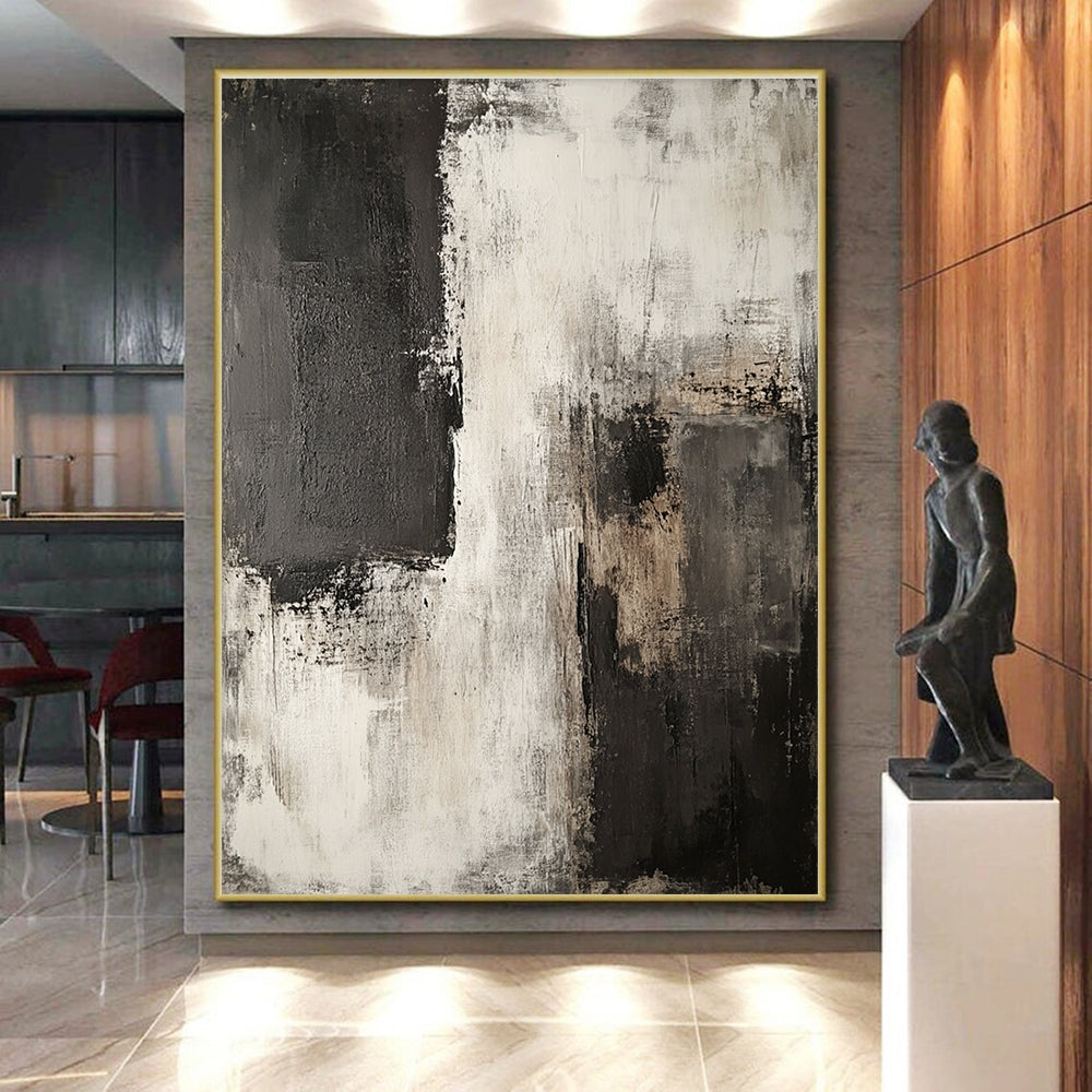 Black White and Gray Abstract Painting with Layered Neutrals GER426