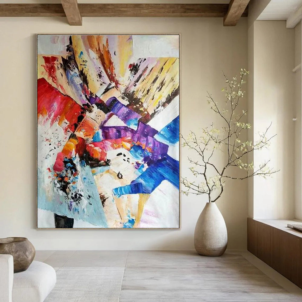 Colorful Cubist - inspired Abstract Painting with Fragmented Forms ADGE418