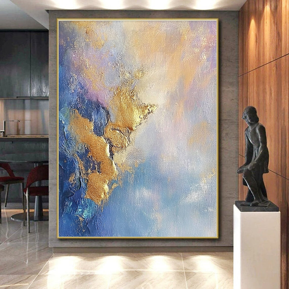 Blue and Gold Abstract Painting with Textured Surfaces GER625