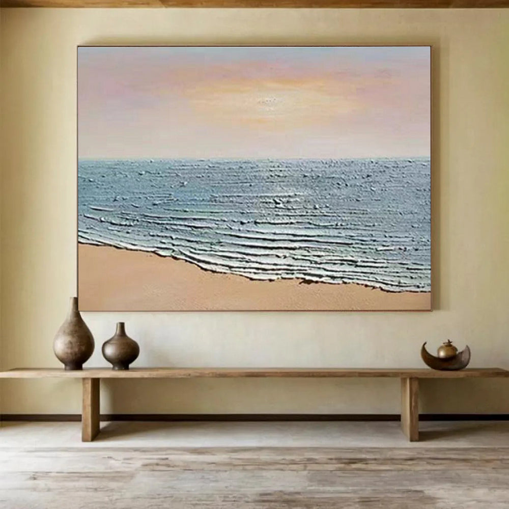 Textured Sea Shore Abstract Painting with Blue, White, and Brown Tones THY184