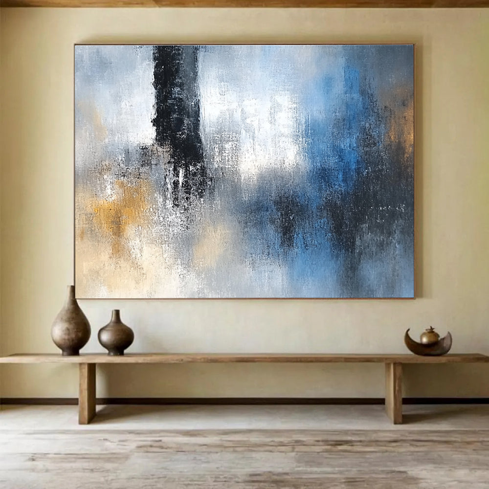 Grey Blue and Gold Abstract Painting with Subtle Textures DYP193