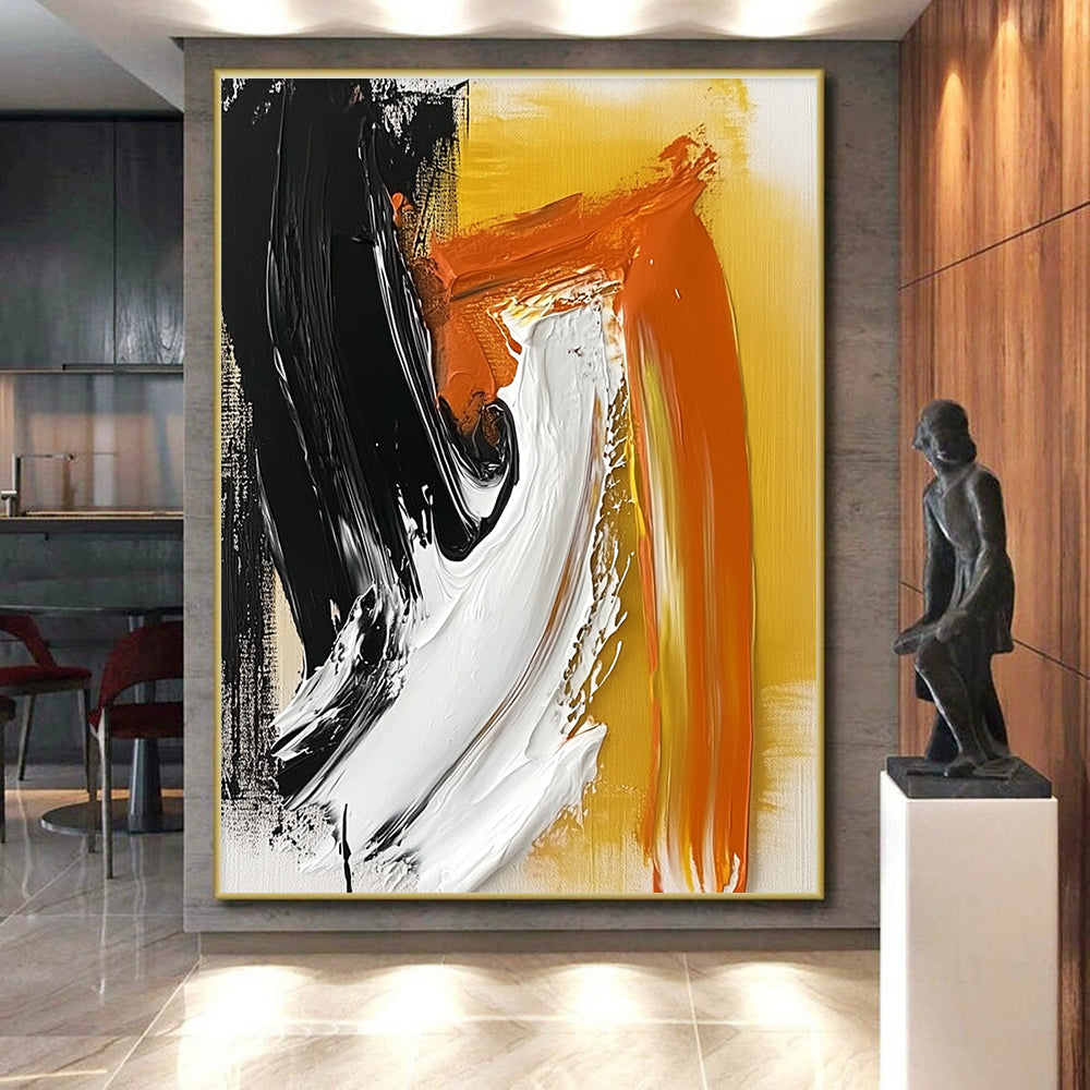 Black Orange Abstract Painting with Bold Strokes GER816