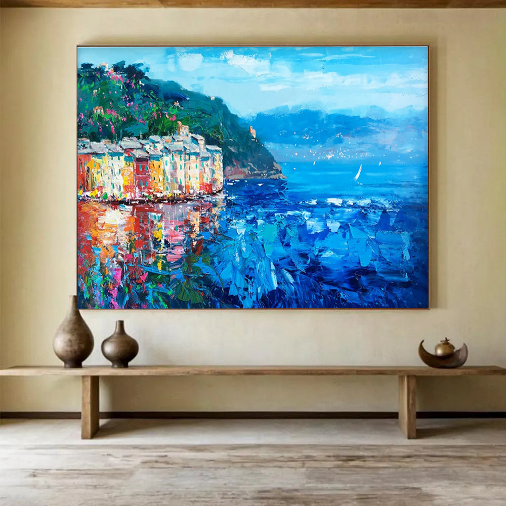 Coastal Village Reflection Abstract Painting THY442
