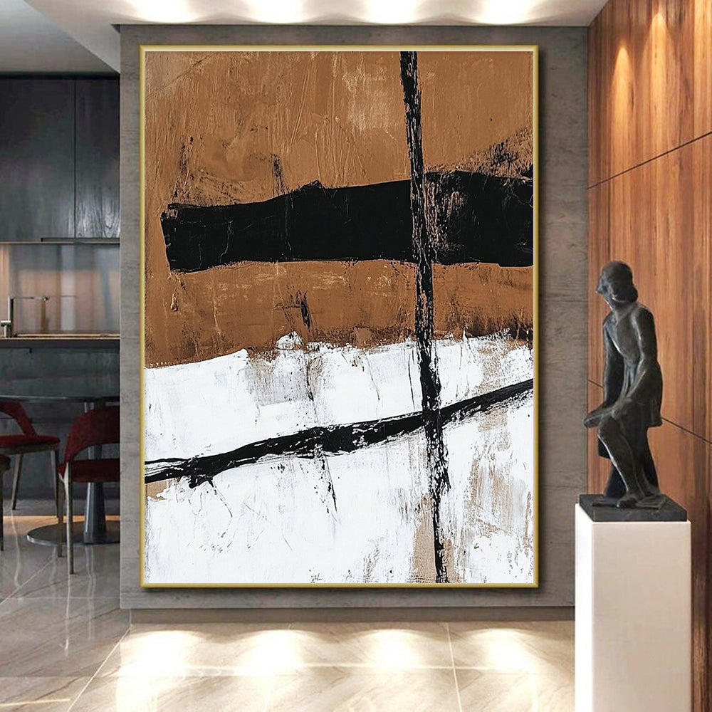 Brown Black and White Abstract Painting with Textured Layers GER188