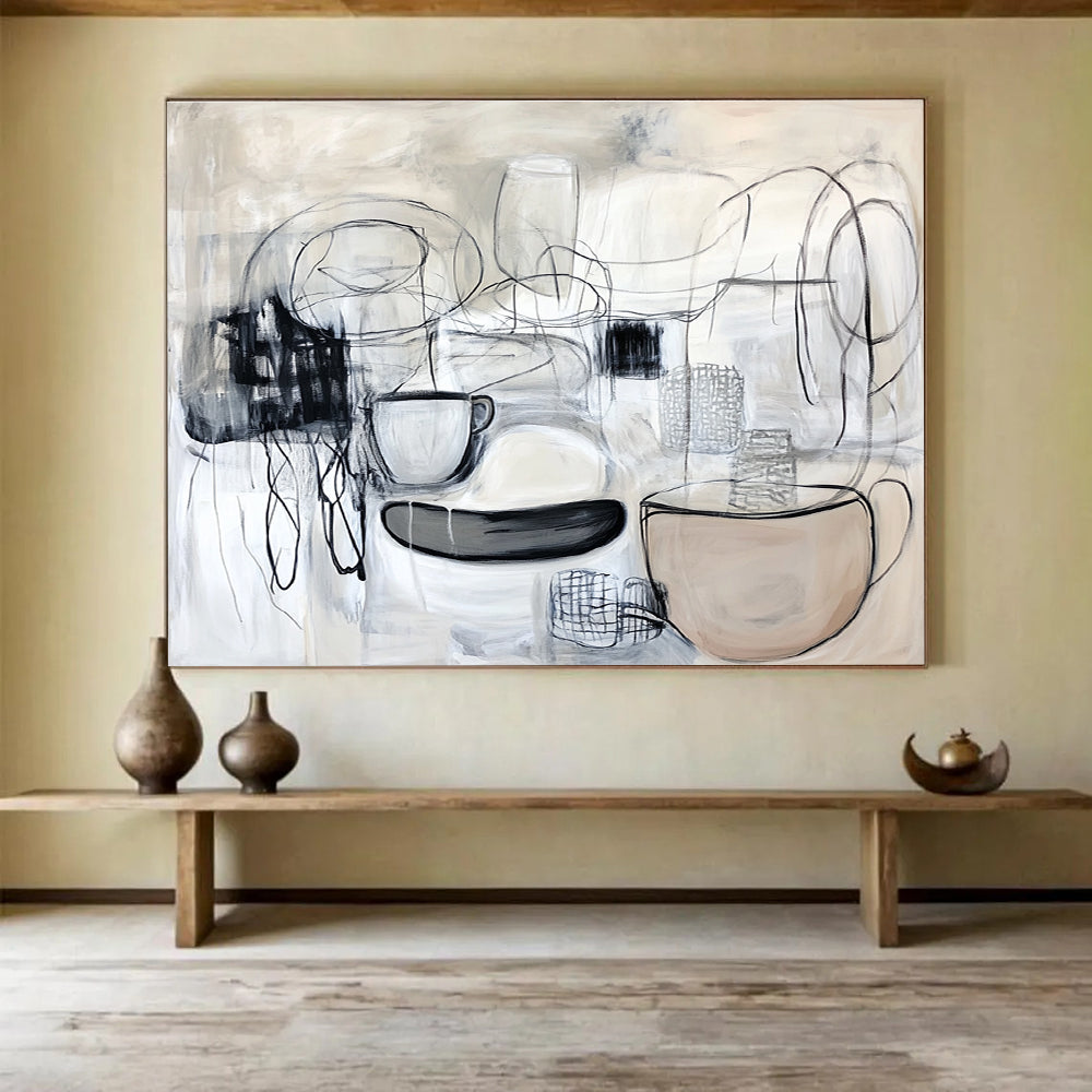 Abstract Still Life in Gray Painting with Line Work DYP547