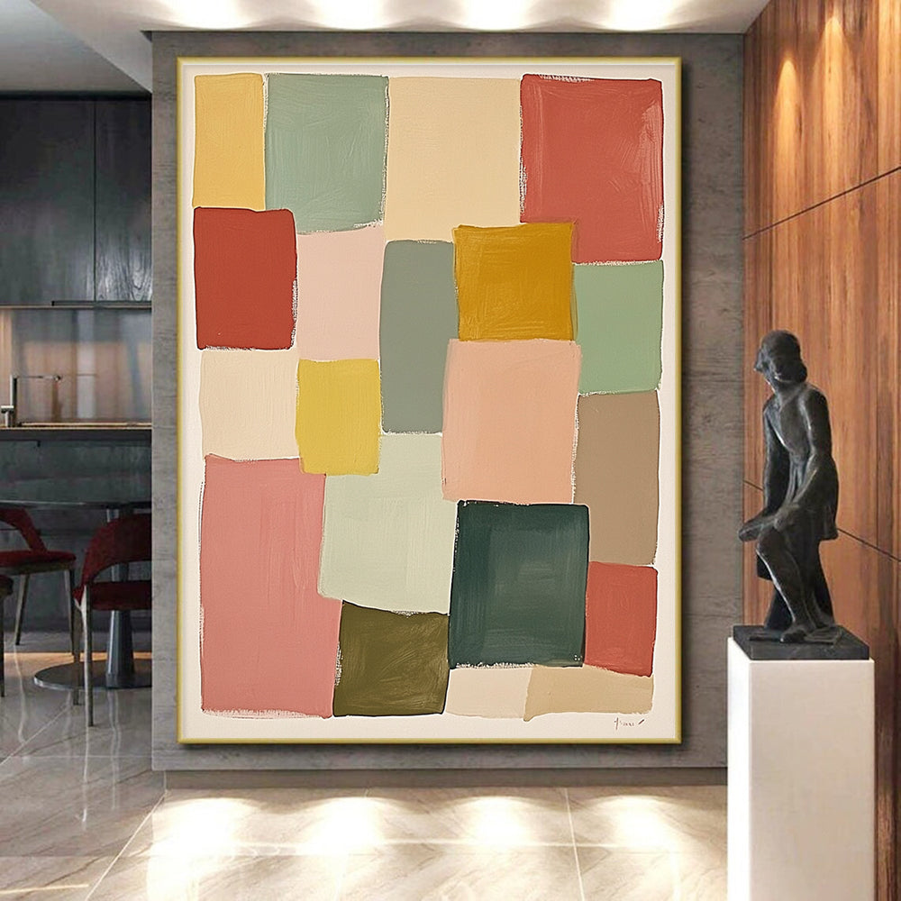 Color - Block Mosaic Abstract Painting with Diverse Hues GER278