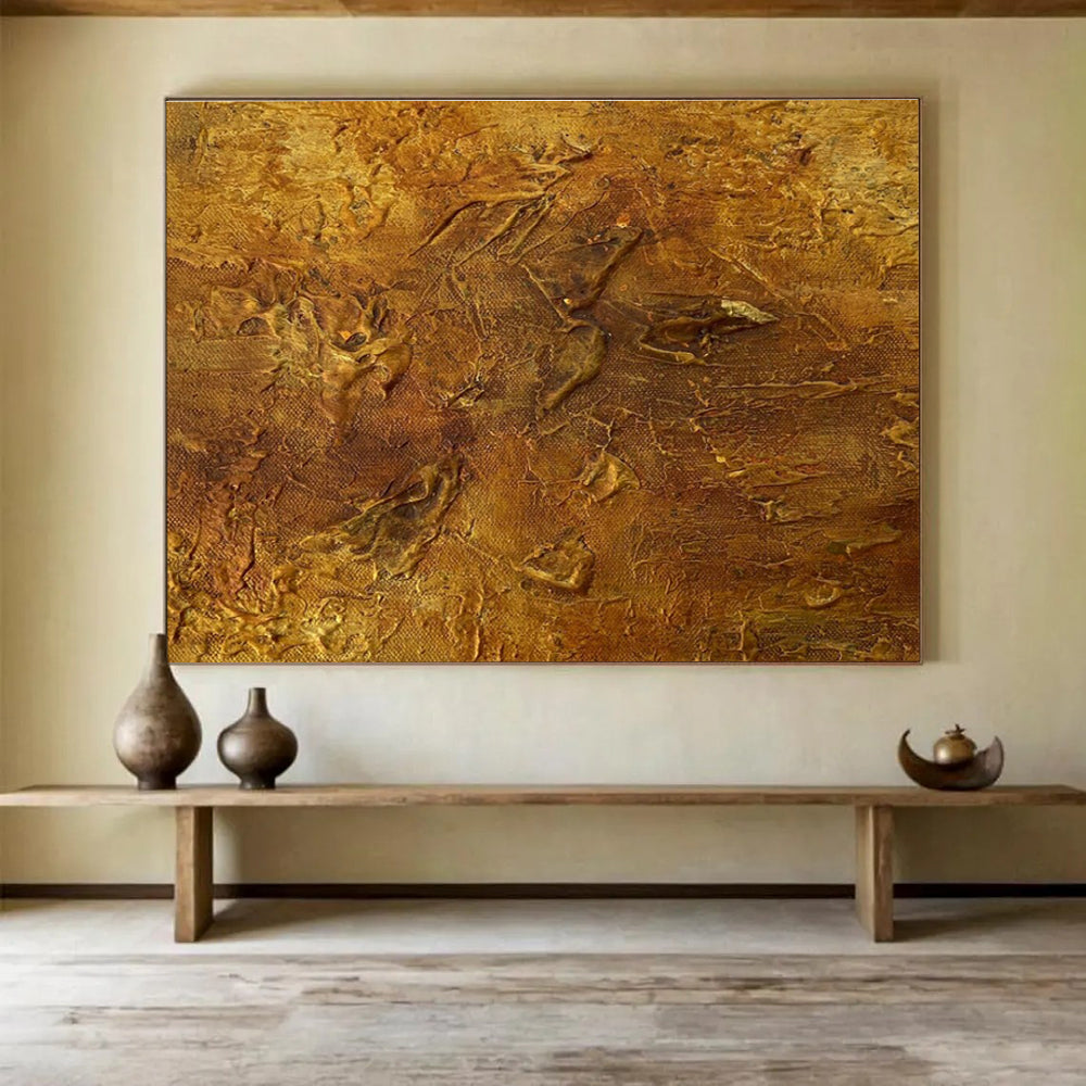 Golden Textured Abstract Painting with Rich Metallic Hues THY333