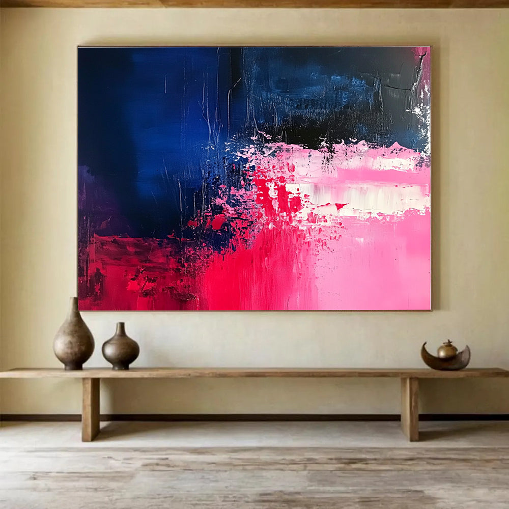 Pink and Blue Abstract Painting with Bold Textures DYP187