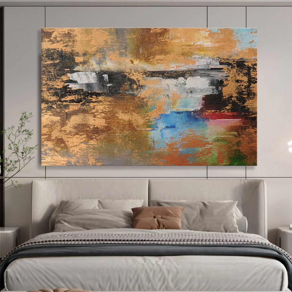 Metal Foil Collage Custom Hand-Painted Abstract Diptych for Commercial Spaces and Exhibitions