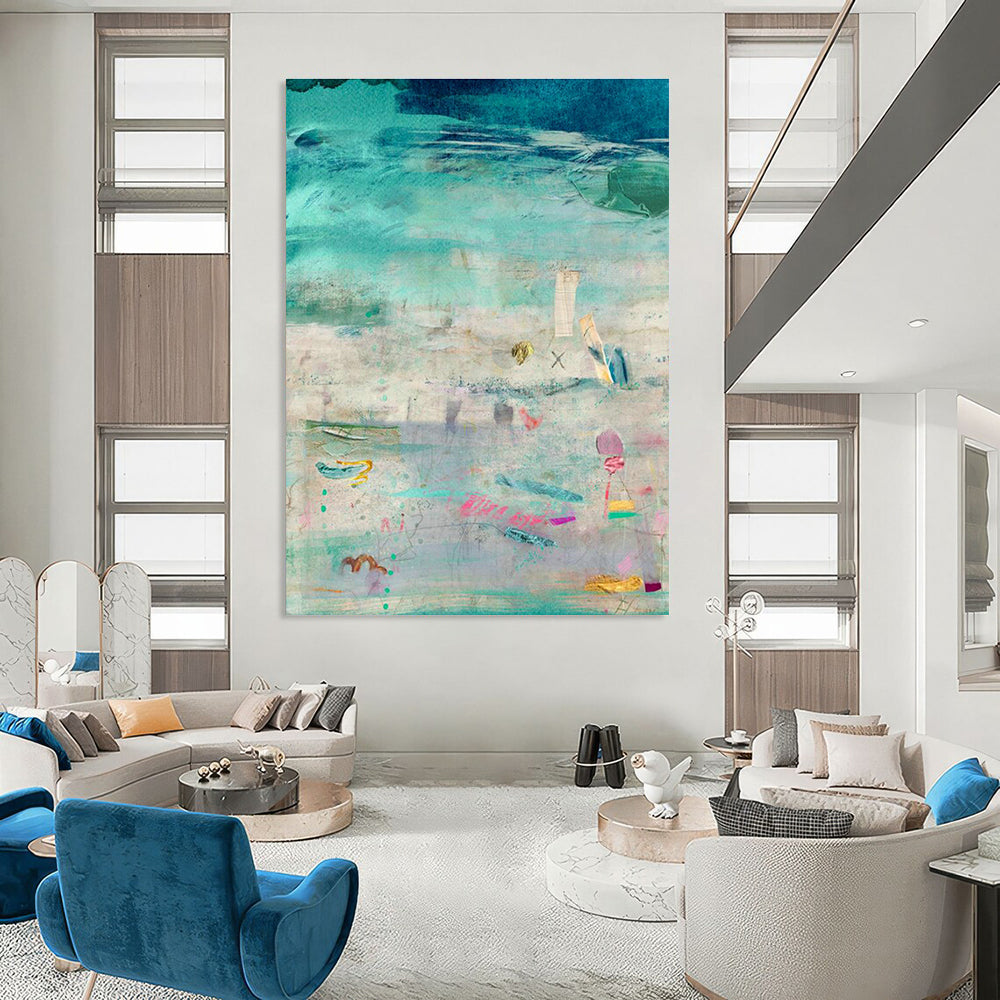 Large-Scale Custom Hand-Painted Abstract Painting - Artistic Embellishment for Libraries  DLZ0133