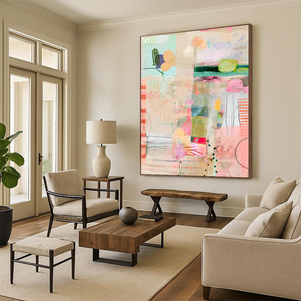 Large-Sized Custom Hand-Painted Abstract Canvas - Inviting Décor for Reception Areas  DLZ0151