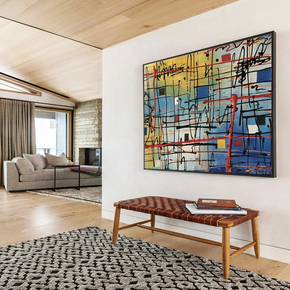 Big Handmade Abstract Wall Art, Fluid Colorful Design for Dining Rooms DLZ3226