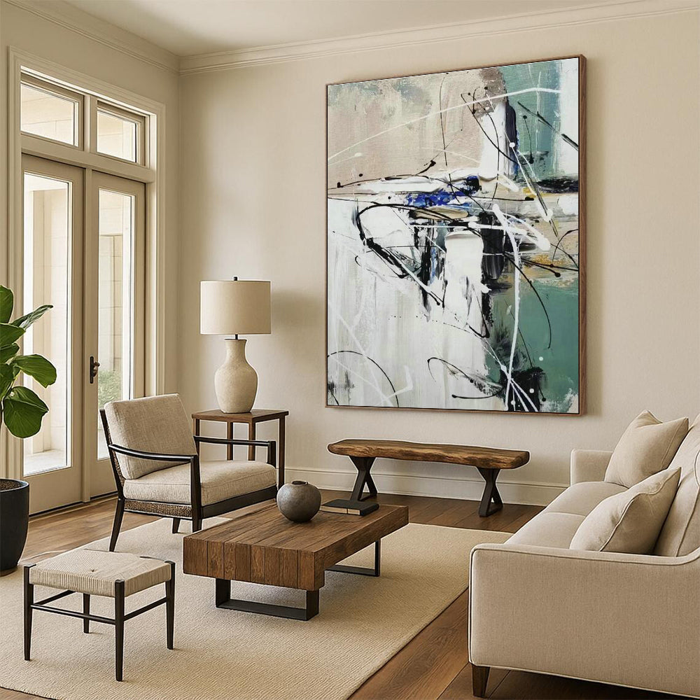 Enormous Custom Hand-Painted Abstract Painting - Artisanal Soul for Blacksmith Workshops  DLZ0309