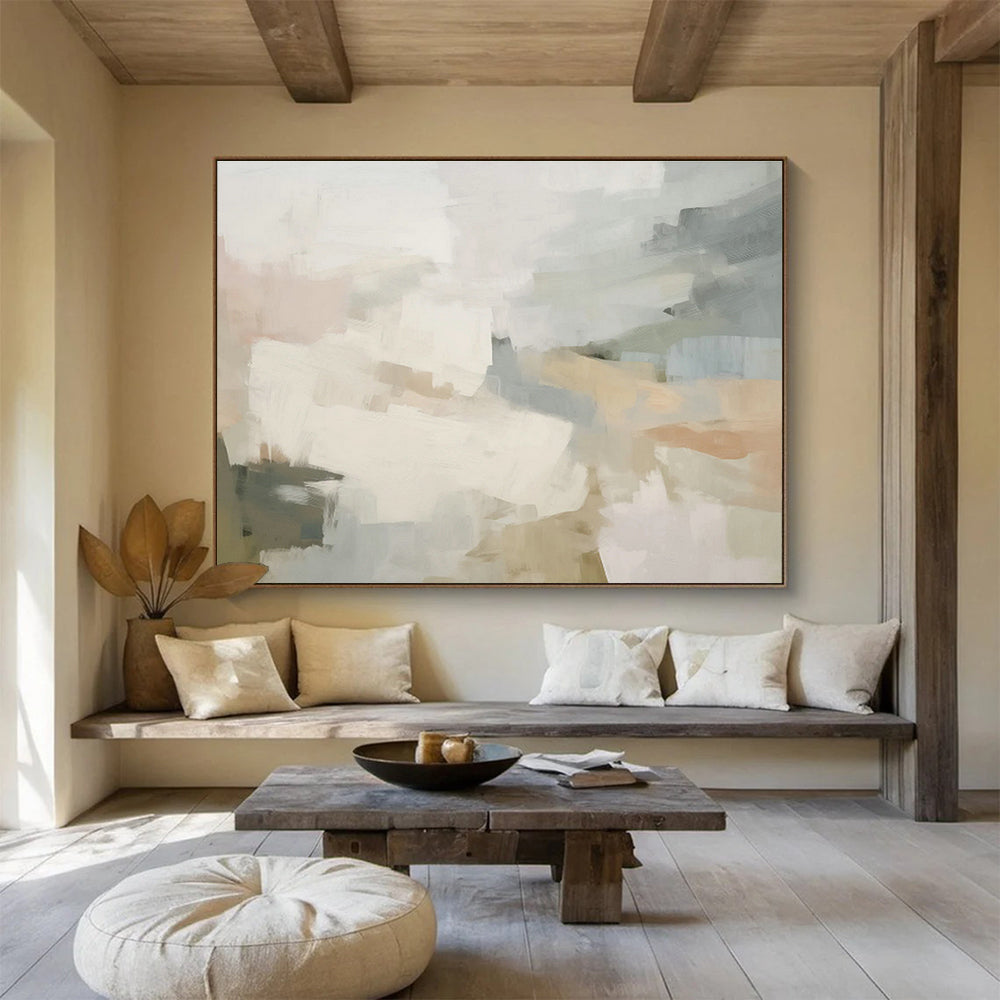 Minimalist Geometric Custom Hand-Painted Black & White Abstract Art for Office Partitions