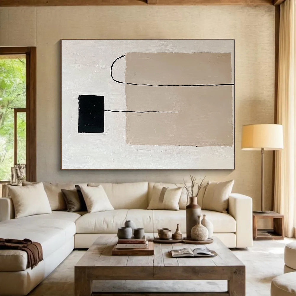 Beige and Black Minimalist Abstract Painting with Simple Forms GER152