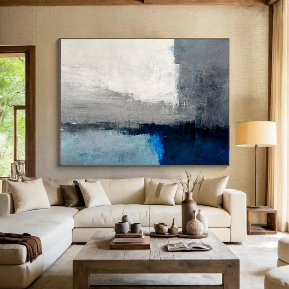Grey White Blue Abstract Painting THY073